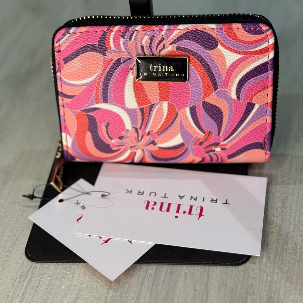 Trina Turk Pink Multi Floral Zip Card Wallet